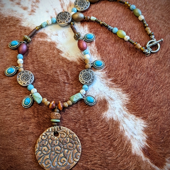 NWT Handcrafted Beaded Boho With Turquoise Color Stone and Multi Colored Beads - Picture 7 of 11